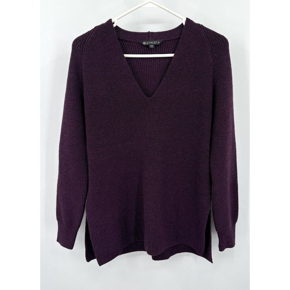 Athleta Hanover Purple V Neck Knit‎ Sweater Size XXS